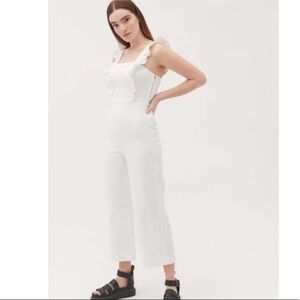BDG Urban Outfitters Emmey White Stretch Denim Jumpsuit Wide Leg Size Small